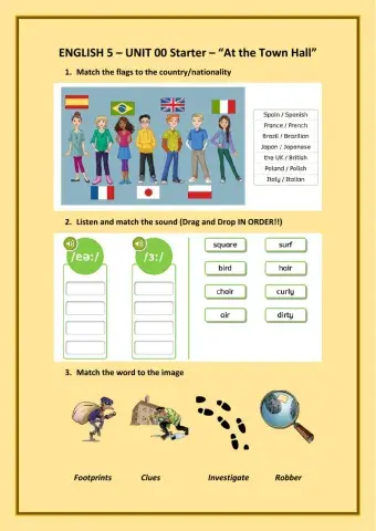 ENGLISH 5 – UNIT 00 Starter – “At the Town Hall”