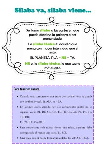Ficha interactiva- Silaba tónica