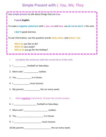 Present simple with I, you, we, they