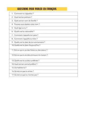 Questions en français 5º