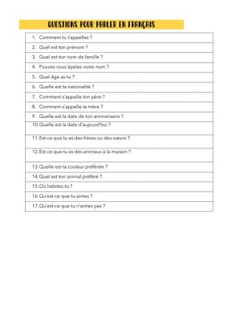 Questions en français 5º