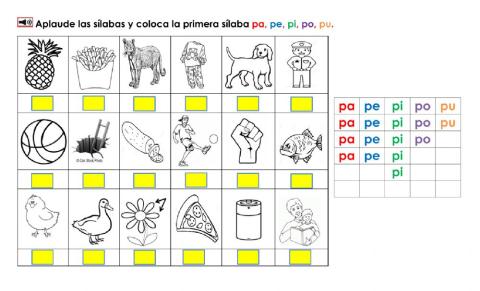 Identifica la primer sílaba de la Pp
