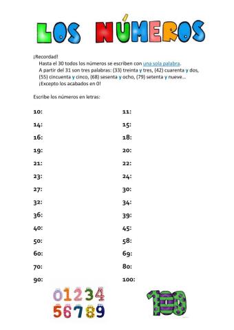 Escritura de números hasta el 100