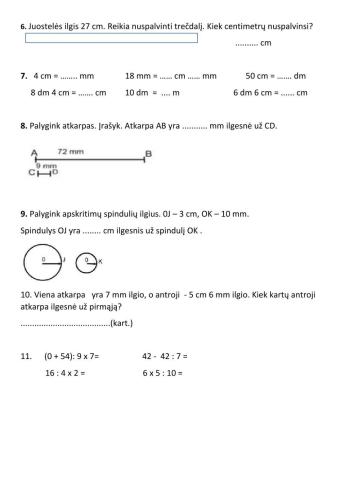 Matematikos testas 3 klasė