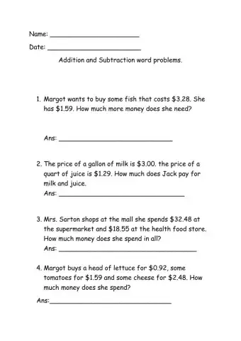 Addition and subtraction word problems