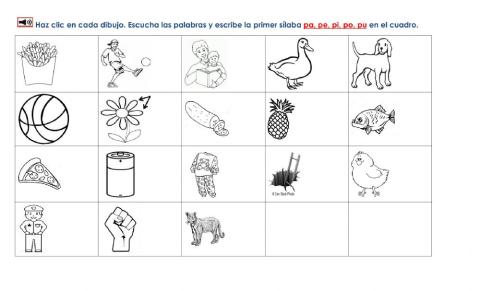 Escucha y escribe la primer sílaba de la p.
