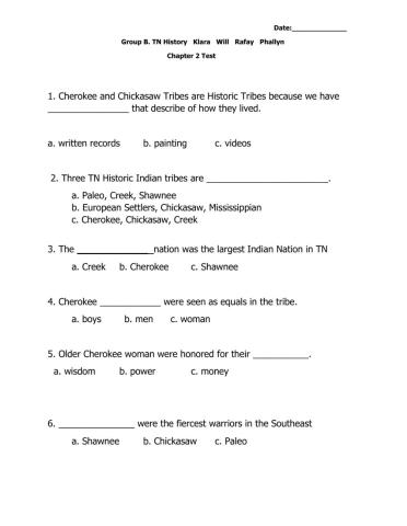 TN History Ch. 2 Quiz