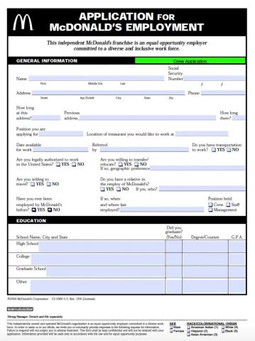 McDonalds Job Application