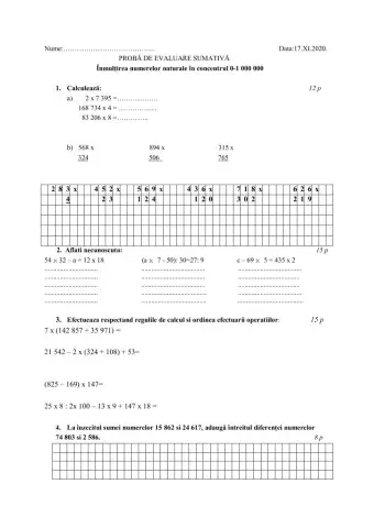 Înmulţirea numerelor naturale în concentrul 0-1 000 000