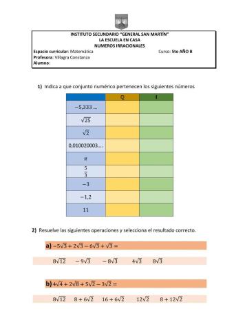 Irracionales: operaciones con raíces