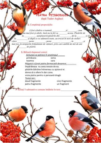 Piatra Pițigoiului, de Tudor Arghezi (Fișă de lucru)