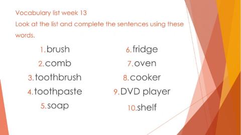 Incomplete sentences - Vocabulary week 13