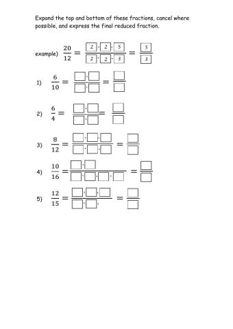 Reduce Fractions By Listing Factors