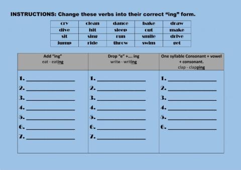 Verbs in ing spelling forms