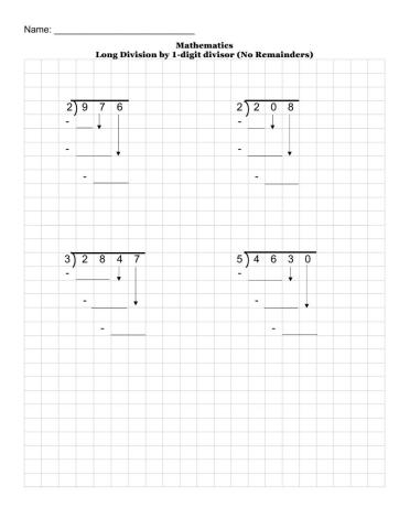 Long Division by 1-digit divisor