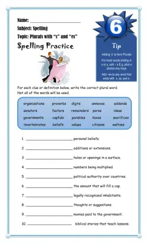 Spelling Plurals with -s- and -es-