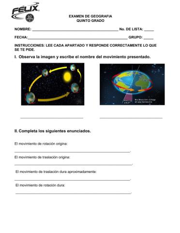 Examen de geografía quinto
