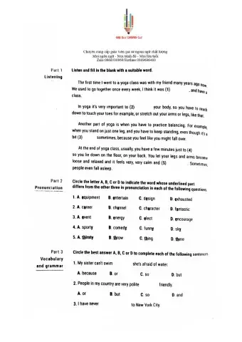 English 6 15' Test 20