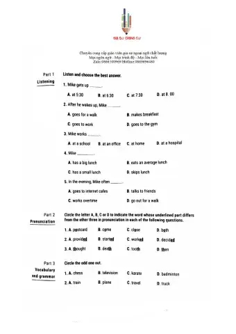 English 6 15' Test 21