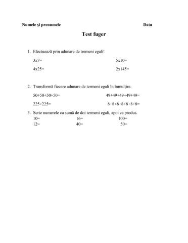 Test fulger - Adunare repetata de termeni egali