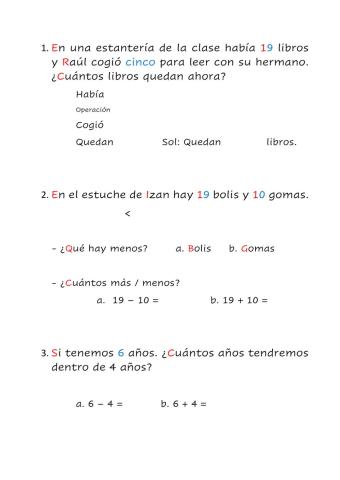 E.P. de sumar y restar para primero