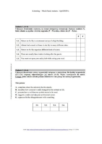 Listening - April2020 basic matura exam task1 and 2