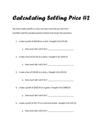 Calculating Selling Price -2