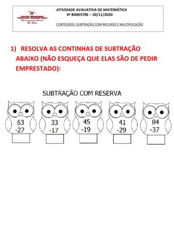 Matemática Atividade Avaliativa 4º Bimestre