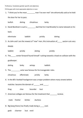 Proficiency Gender -specific nouns