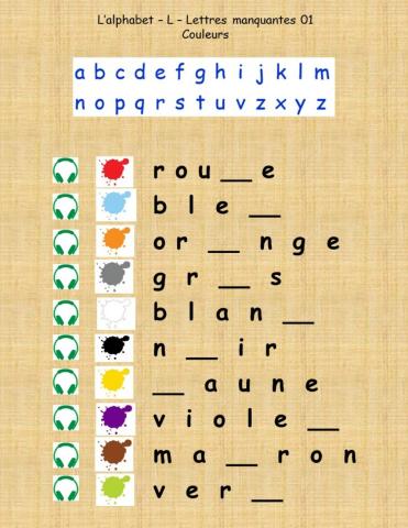 Alphabet - L - Couleurs -  Lettre manquante 01