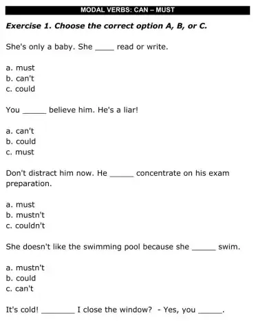 Modals: Can and Must