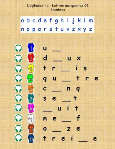 Alphabet - L - Nombres -  Lettre manquante 01