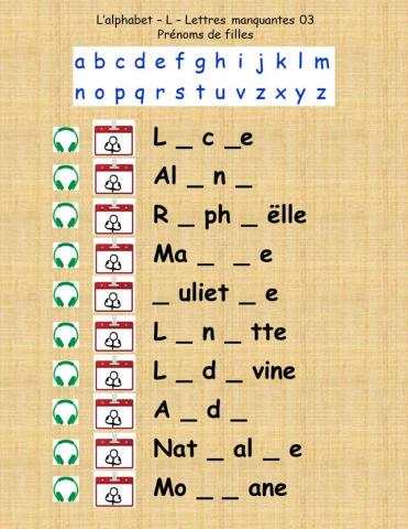 Alphabet - L - Lettre manquante 03