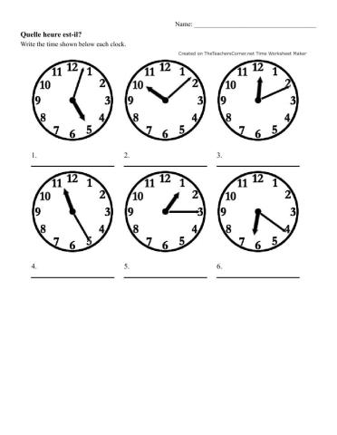 Quelle heure est-il? Time past the hour