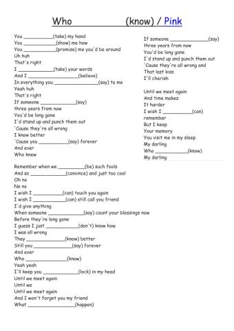 Who Knew - Pink Lyrics fill in