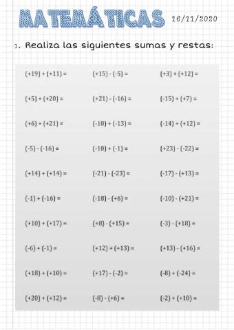 Sumas y restas de números enteros