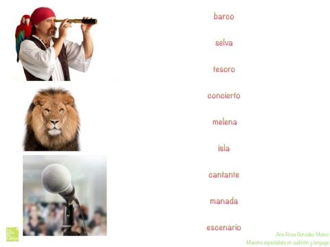 Arrastra cada palabra sobre el objeto que representa