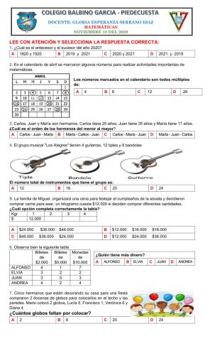 Evaluación de Matemáticas