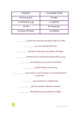 Arrastra las palabras y forma frases con sentido.