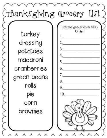 Thanksgiving ABC Order