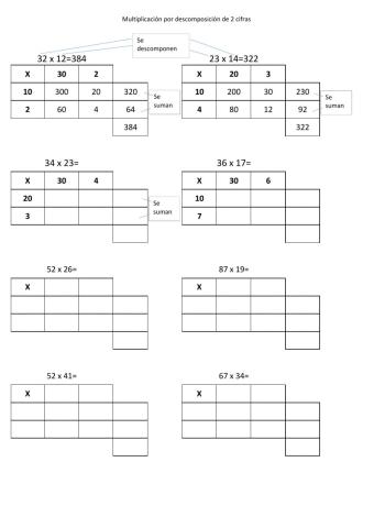 Multiplicación descomposición 2 cifras