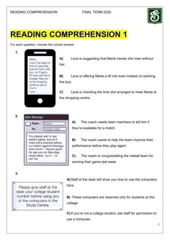 Reading Comprehension B - Final Term - Level 2