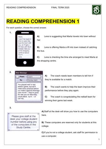 Reading Comprehension B - Final Term - Level 2