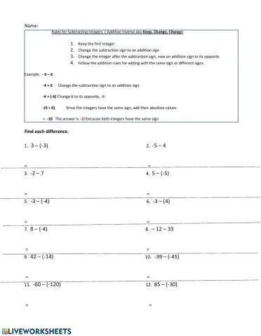 Adding and subtracting Directed numbers