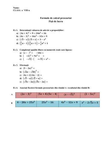 Formule de calcul prescurtat