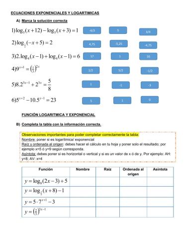 Ecuaciones exponenciales logaritmicas fucniones logaritmica exponencial