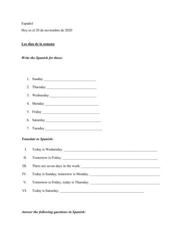 Los días de la semana