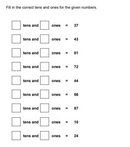 Identifying ten and ones