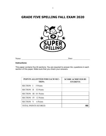 G5 Spelling Fall Exam