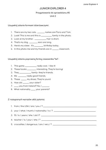Junior Explorer 4 Unit 2- Revision